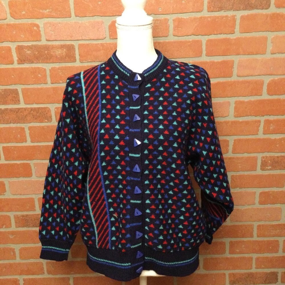 Vintage Ewe Nique Button Up Cardigan Sweater Scotland Multicolor Size M
